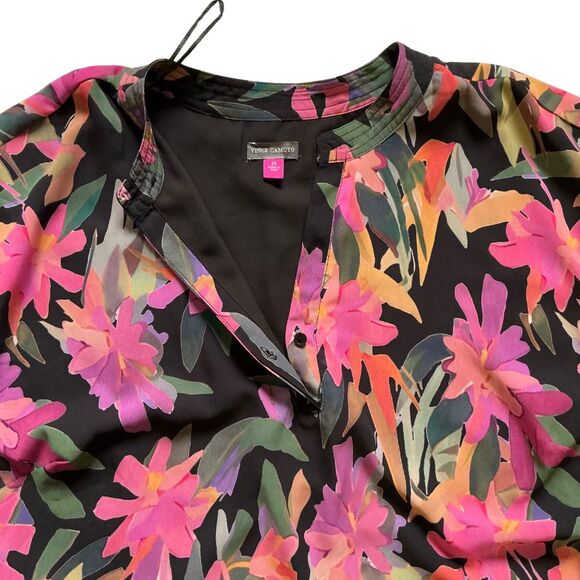 Vince Camuto Womens Sleeveless Blouse 2X Split Neckline Floral Sheer Multicolor - Picture 7 of 10